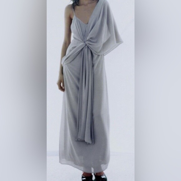 Zara 3Way Asymmetrical Ruched Maxi Gown- Georgette -from the UK *RARE* - Picture 4 of 9